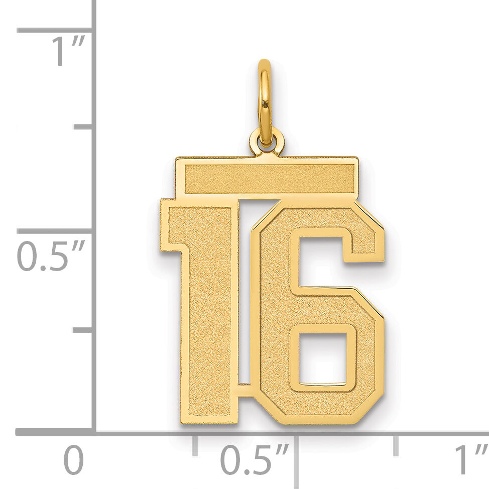 14k Medium Satin Number 16 Charm-LSM16