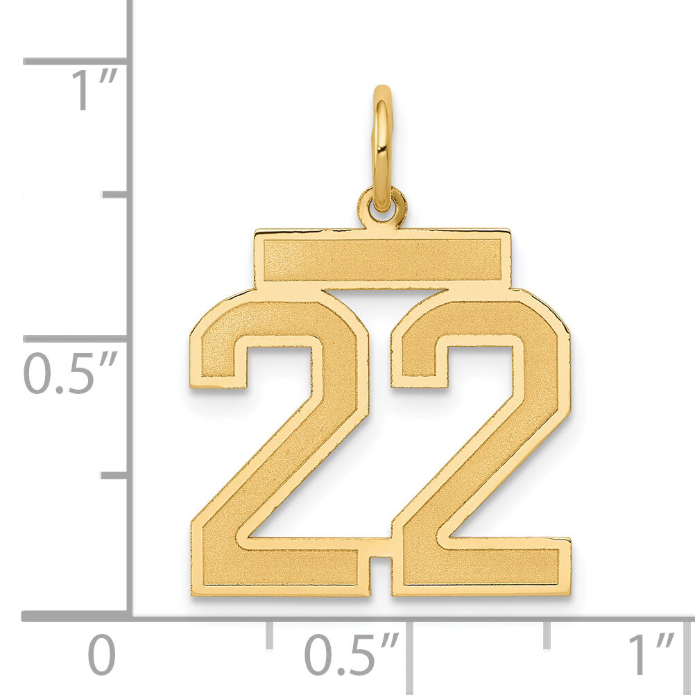 14k Medium Satin Number 22 Charm-LSM22