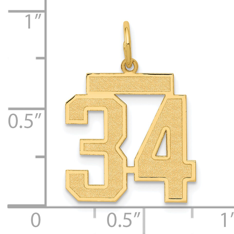 14k Medium Satin Number 34 Charm-LSM34