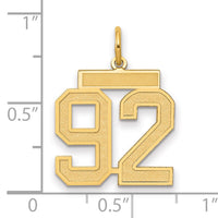 14k Medium Satin Number 92 Charm-LSM92