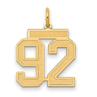 14k Medium Satin Number 92 Charm-LSM92