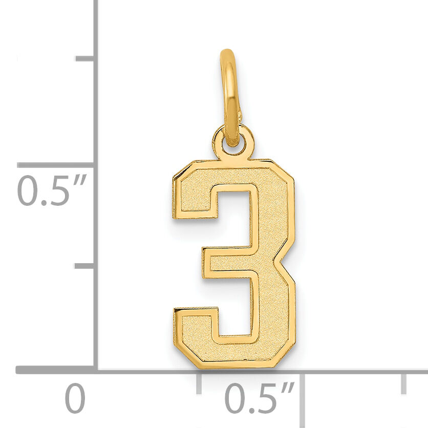 14k Small Satin Number 3 Charm-LSS03