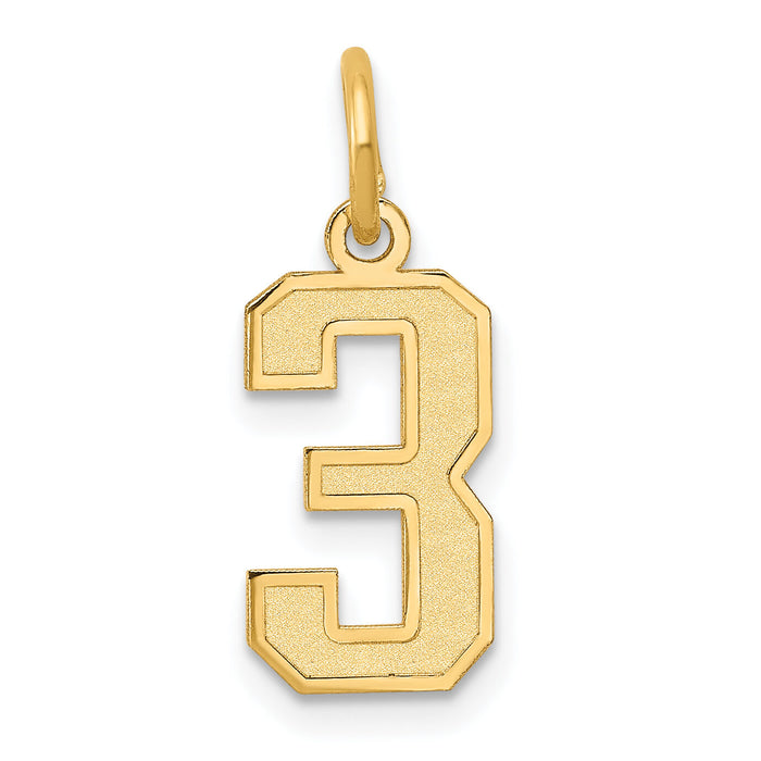 14k Small Satin Number 3 Charm-LSS03