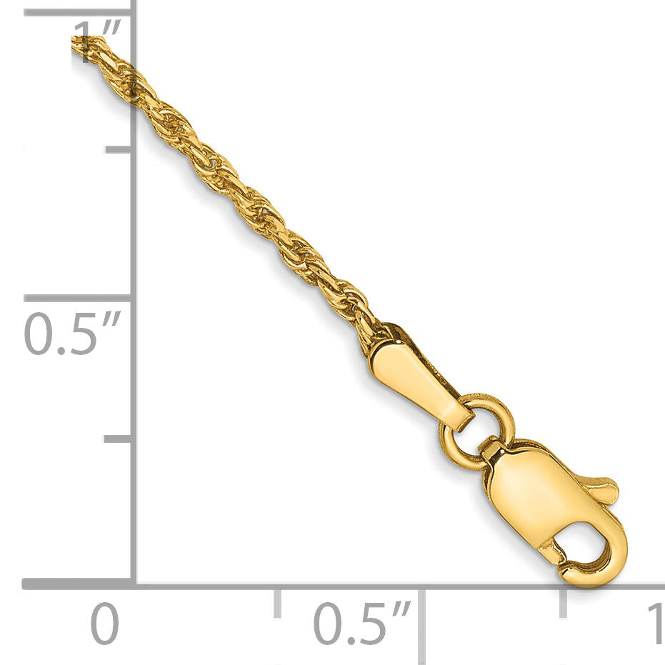14k 1.3mm Solid Diamond-cut Machine-Made Rope Chain Anklet-M012L-9