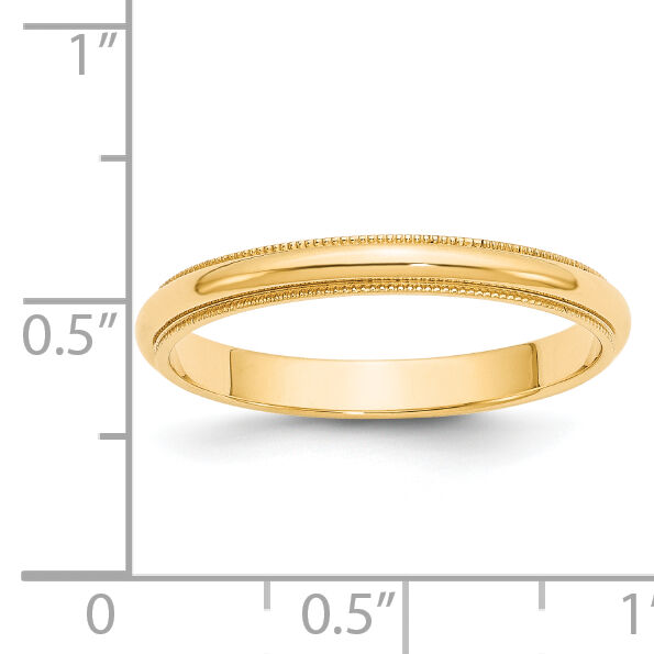 14KY 3mm Milgrain Half Round Band-M030