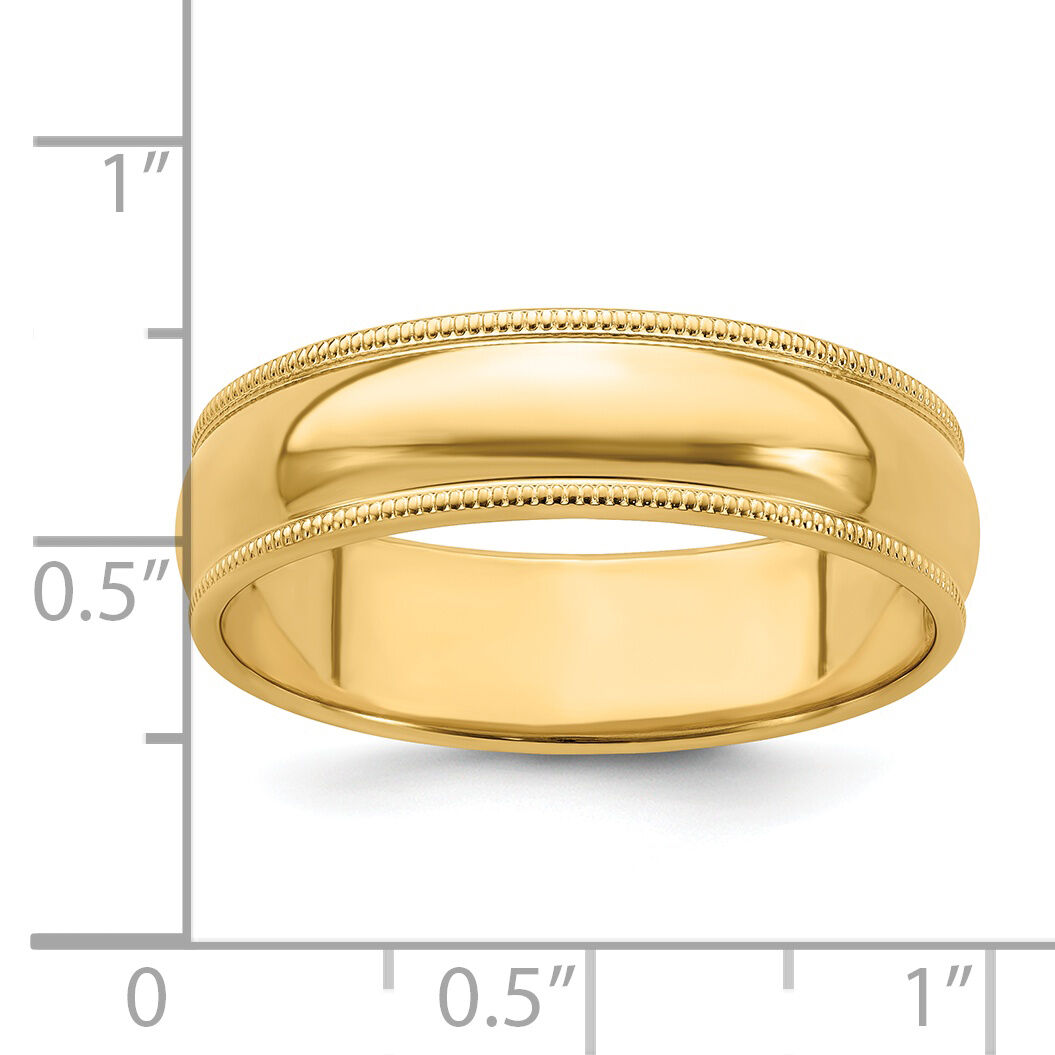 14KY 6mm Milgrain Half Round Band-M060