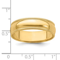 14KY 6mm Milgrain Half Round Band-M060