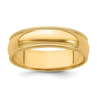 14KY 6mm Milgrain Half Round Band-M060