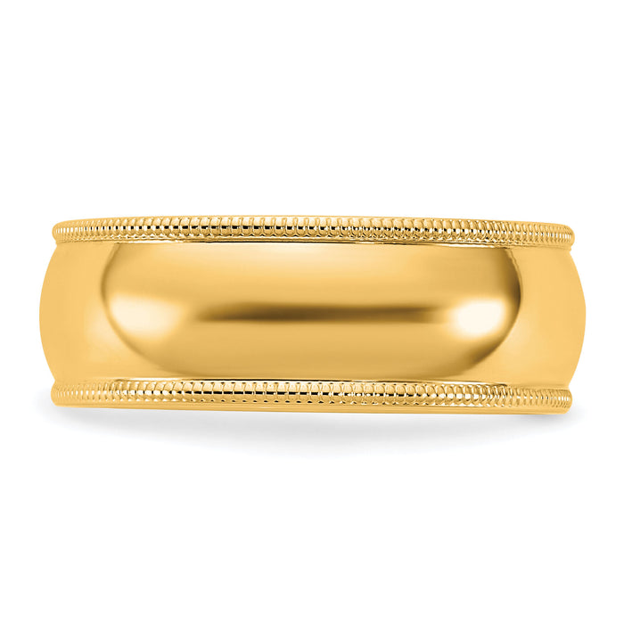14KY 7mm Milgrain Half Round Band-M070
