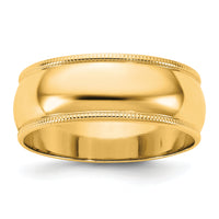 14KY 7mm Milgrain Half Round Band-M070