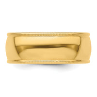 14KY 8mm Milgrain Half Round Band-M080