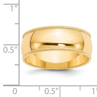 14KY 8mm Milgrain Half Round Band-M080