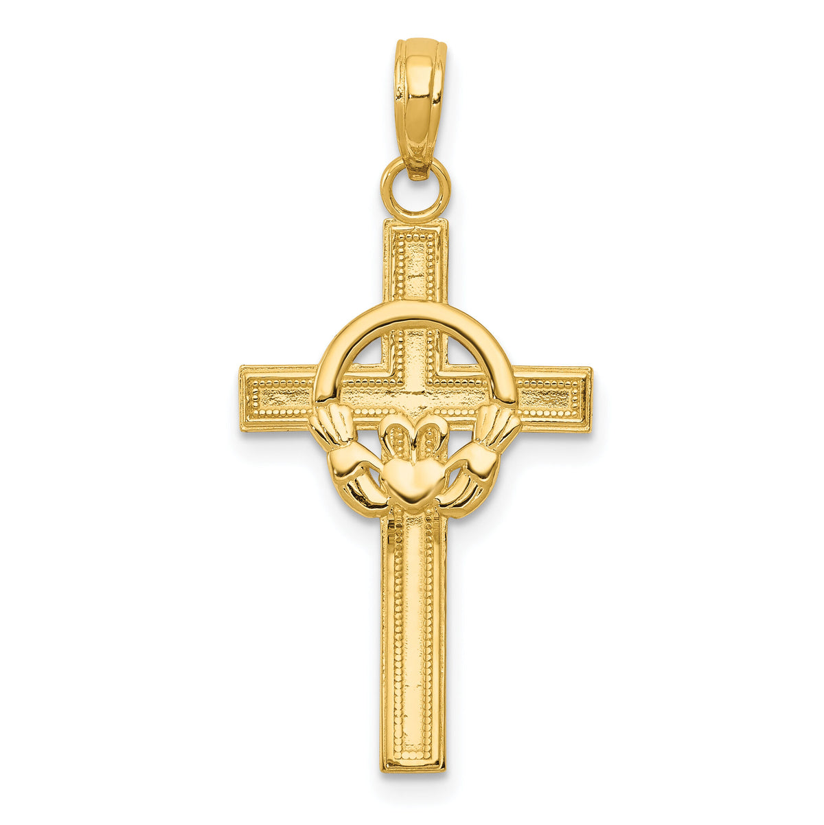 14k Polished Claddagh Cross Pendant-M1338
