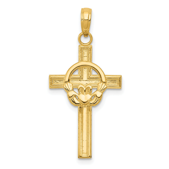 14k Polished Claddagh Cross Pendant-M1338