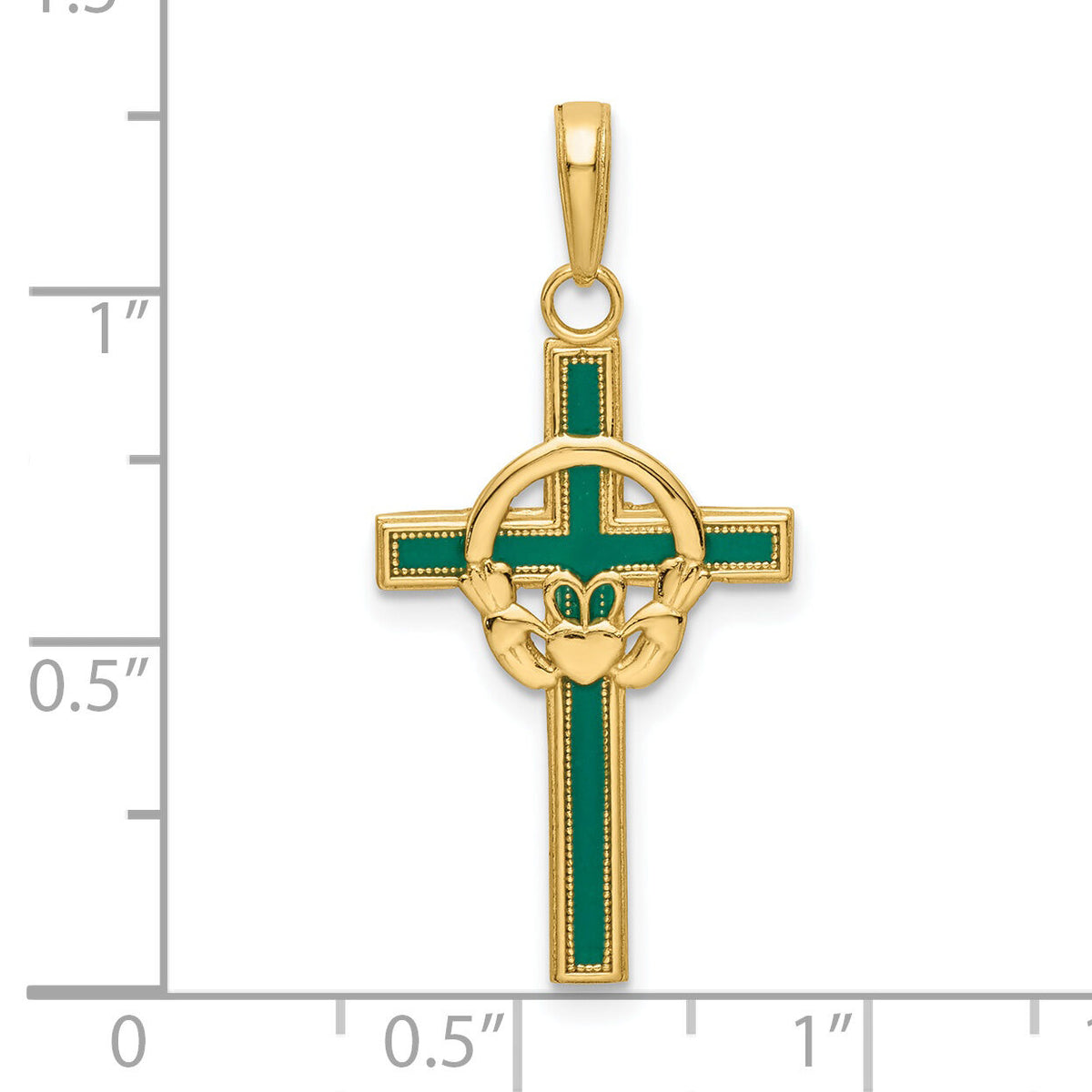 14k Green Enameled Claddagh Cross Pendant-M1338EG