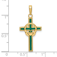 14k Green Enameled Claddagh Cross Pendant-M1338EG