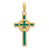 14k Green Enameled Claddagh Cross Pendant-M1338EG