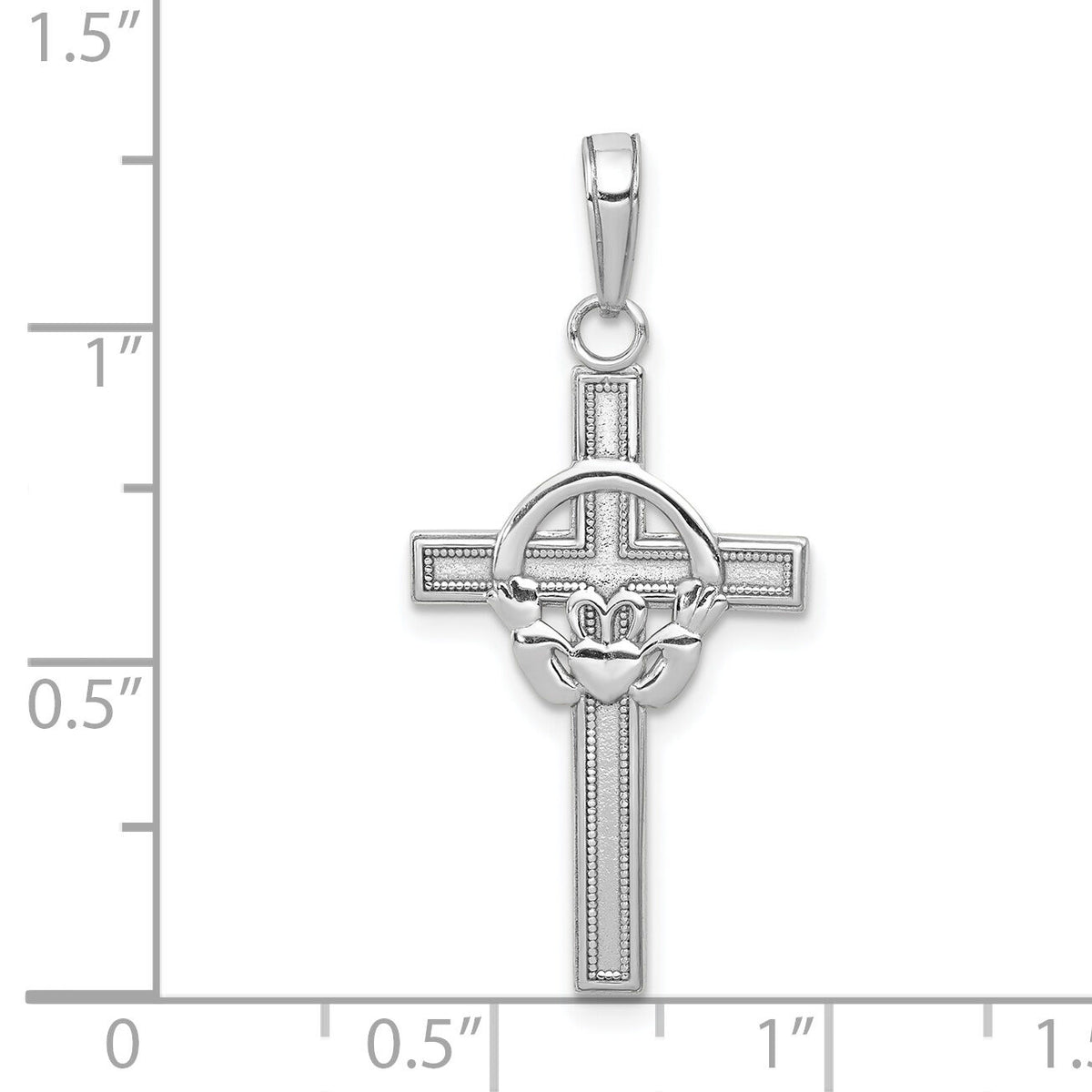14k White Gold Polished Claddagh Cross Pendant-M1338W