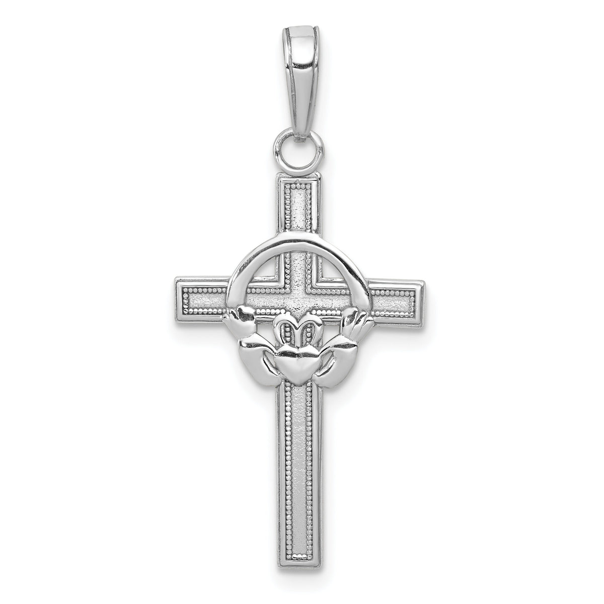 14k White Gold Polished Claddagh Cross Pendant-M1338W