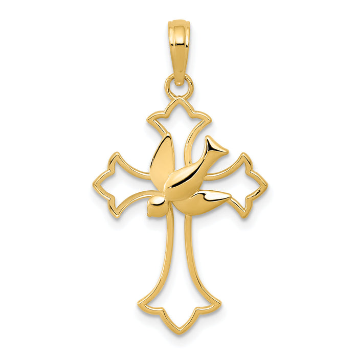 14k Dove Cross Pendant-M1382