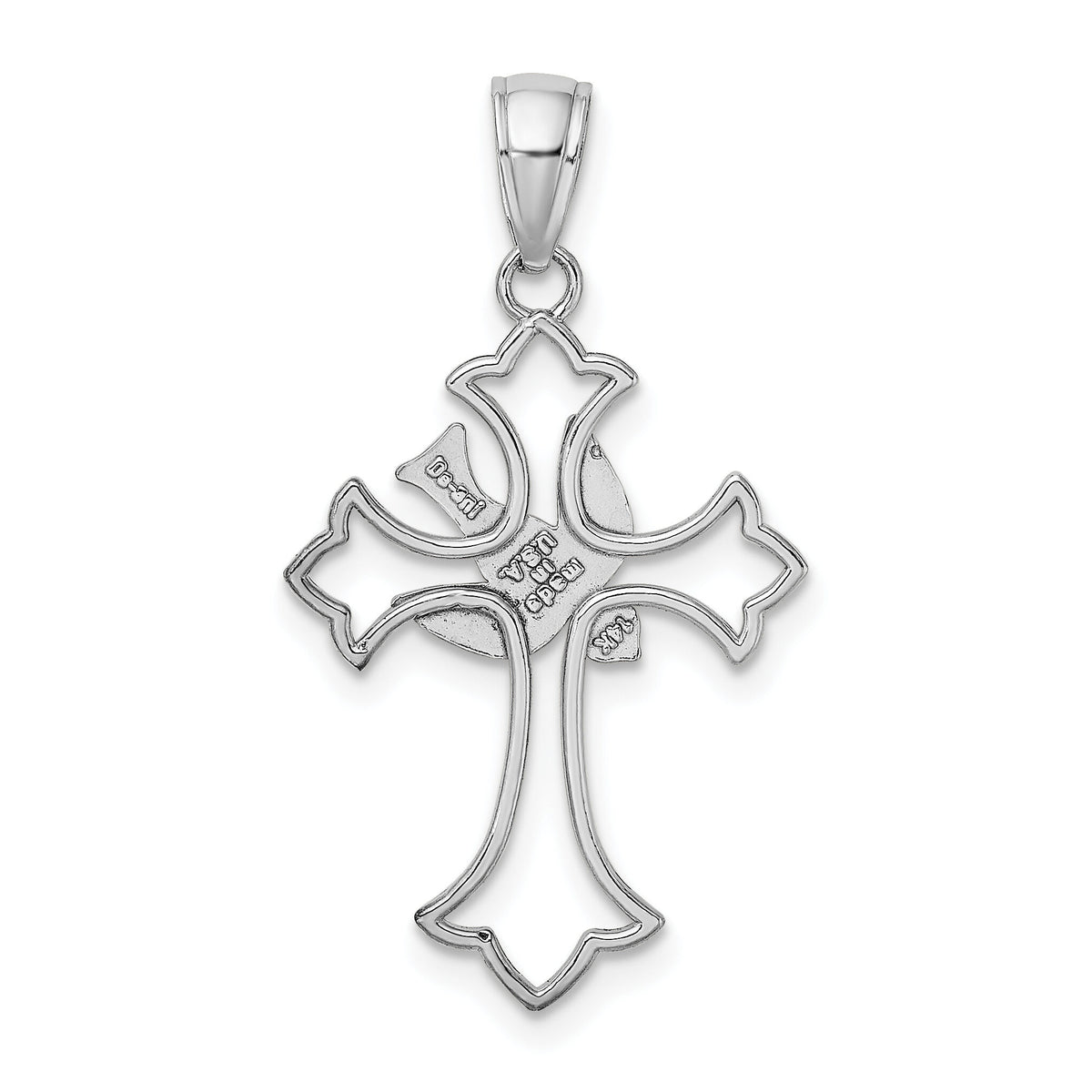 14K White Gold Polished Cross w/ Dove Charm-M1382W