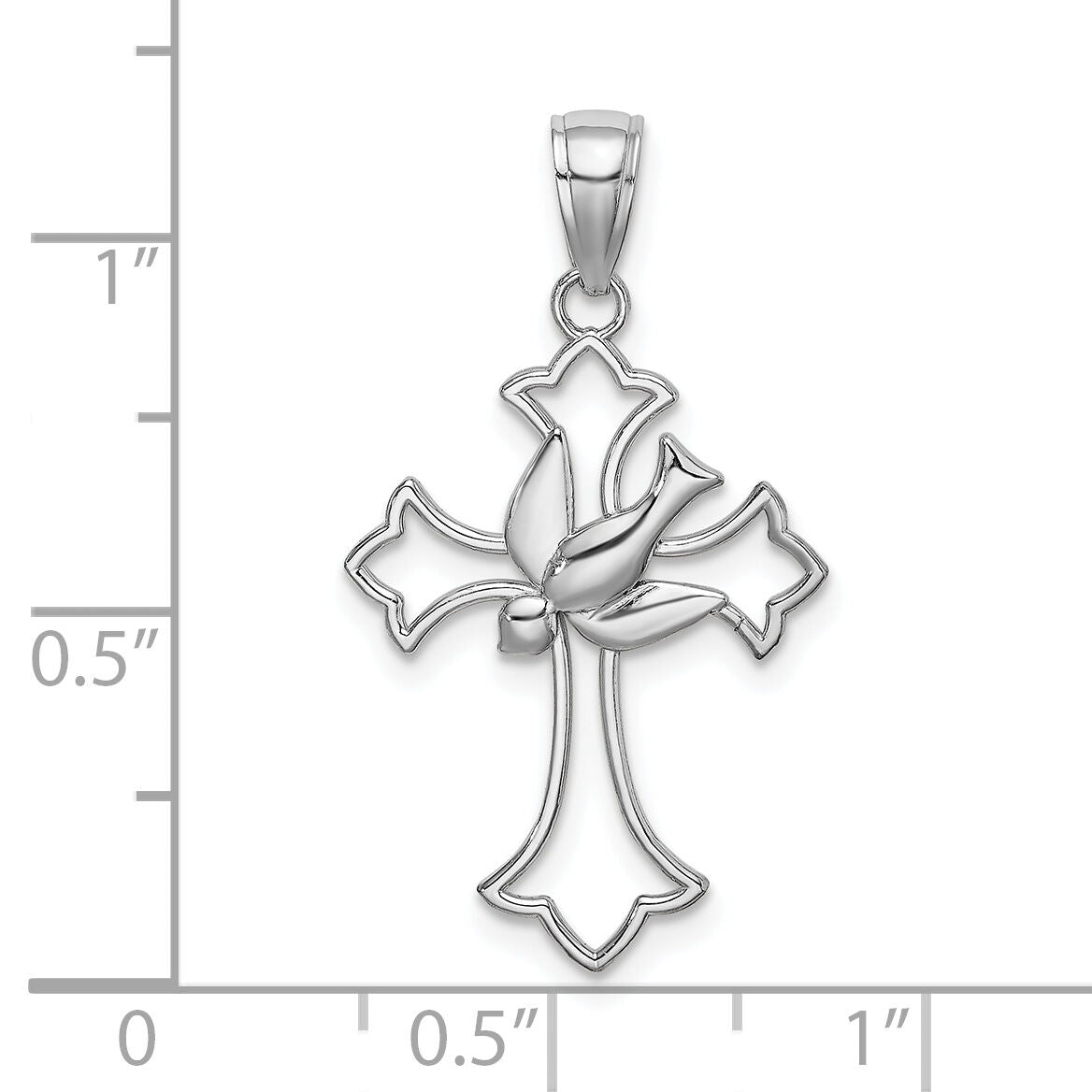 14K White Gold Polished Cross w/ Dove Charm-M1382W