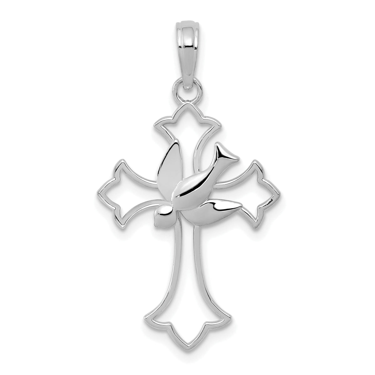 14K White Gold Polished Cross w/ Dove Charm-M1382W