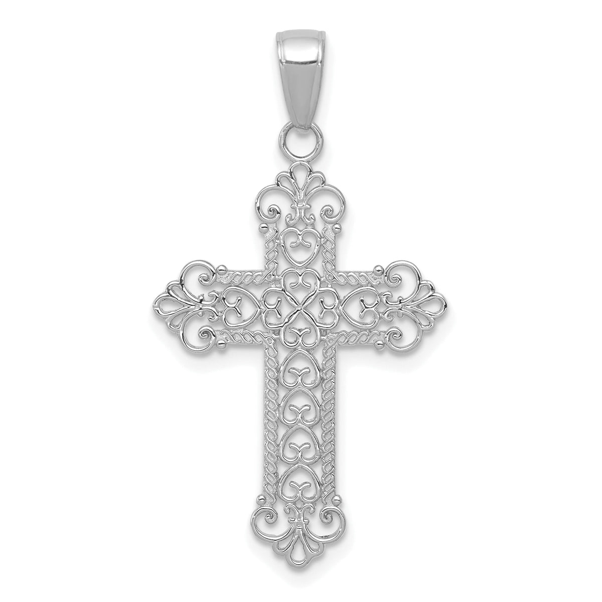 14K White Gold Fleur De Lis Cross Charm-M1386W