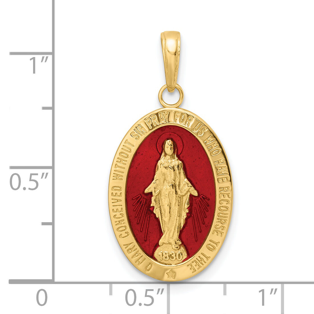 14k Red Enameled Miraculous Medal Pendant-M1433ER