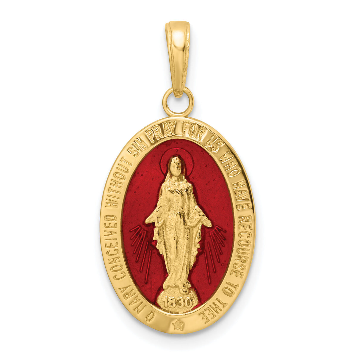 14k Red Enameled Miraculous Medal Pendant-M1433ER