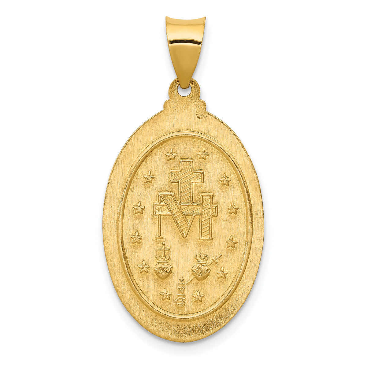 14k Hollow Miraculous Medal Oval Pendant-M1434