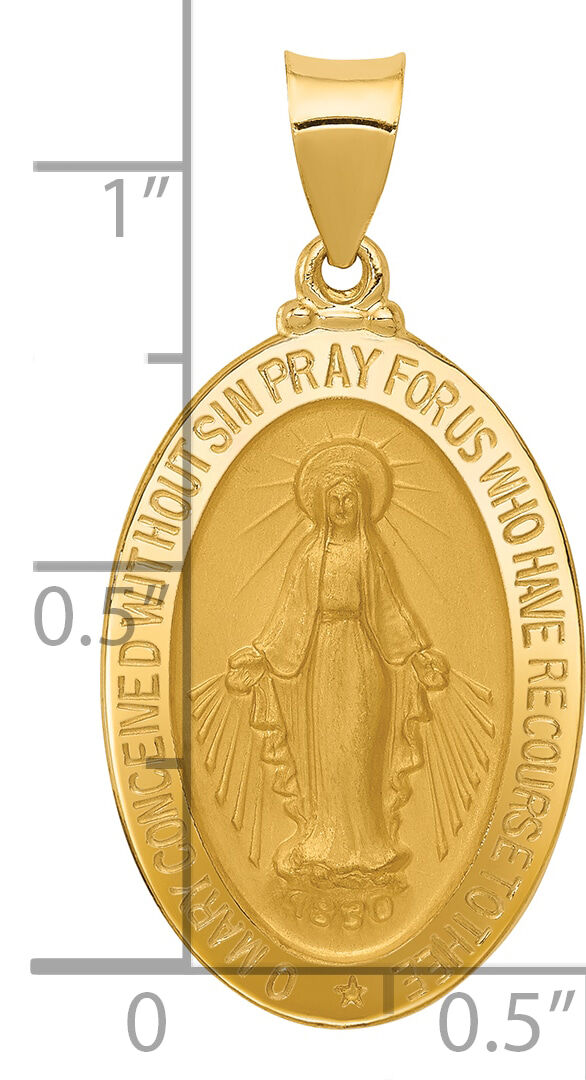 14k Hollow Miraculous Medal Oval Pendant-M1434