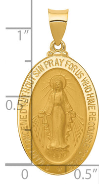 14k Hollow Miraculous Medal Oval Pendant-M1434