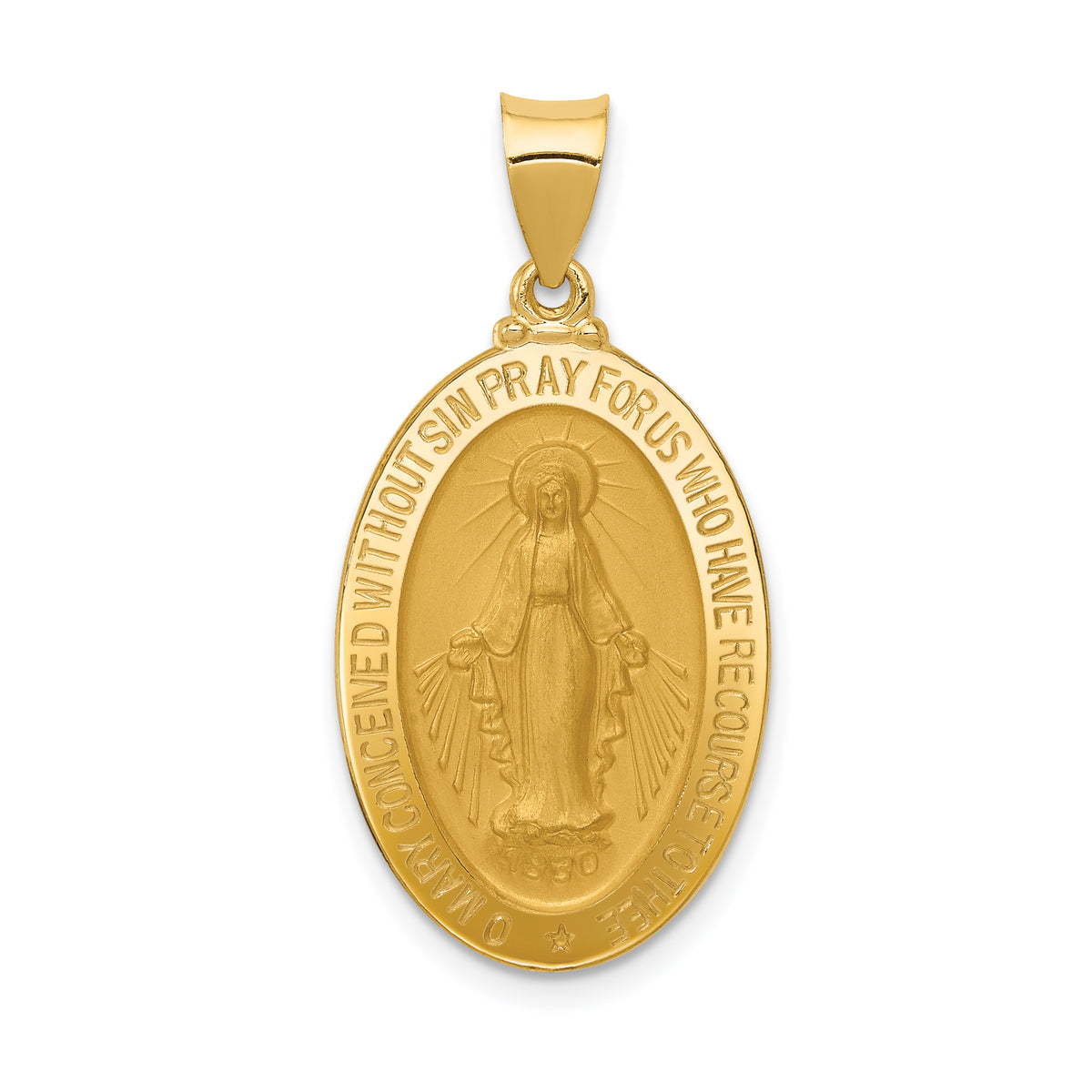 14k Hollow Miraculous Medal Oval Pendant-M1434