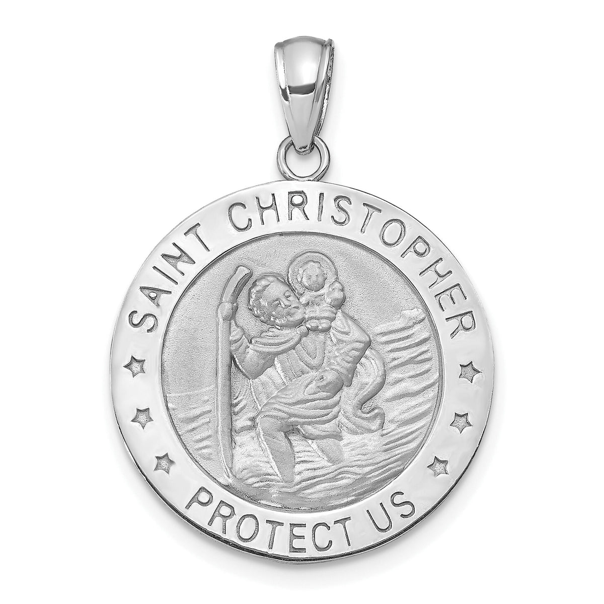 14K White Gold Polished / Satin Christopher Medal Charm-M1484W