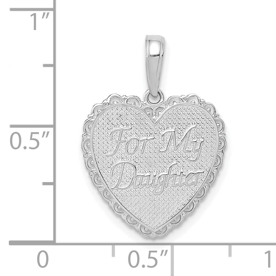 14K White Gold Reversible FOR MY DAUGHTER Heart Pendant-M175W