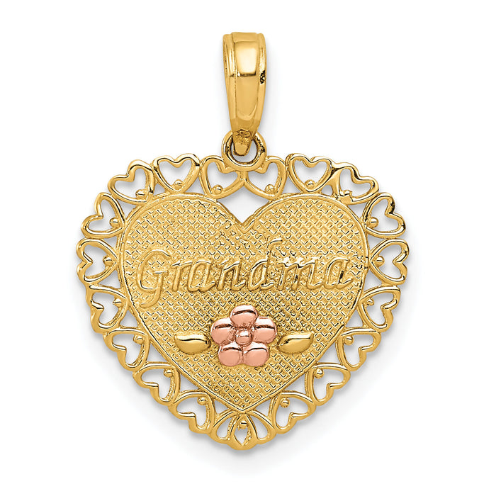 14k Two-Tone GRANDMA Heart w/Flower Charm-M1805