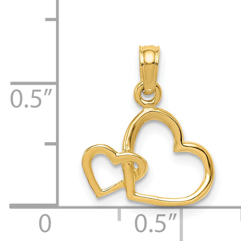 14K Polished Intertwined Double Heart Pendant-M2128