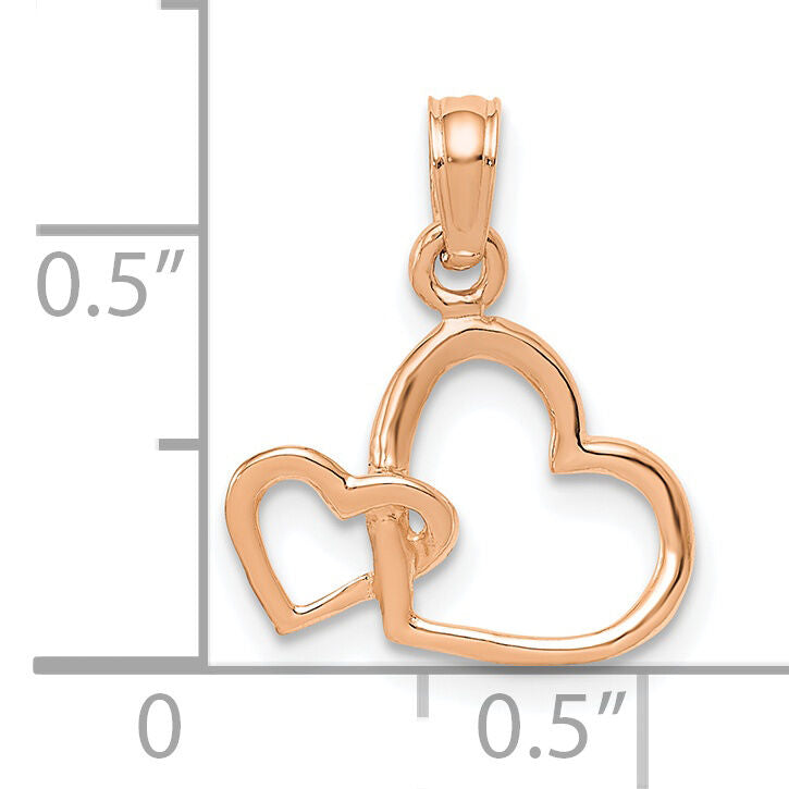 14K Rose Polished Intertwined Double Heart Pendant-M2128R