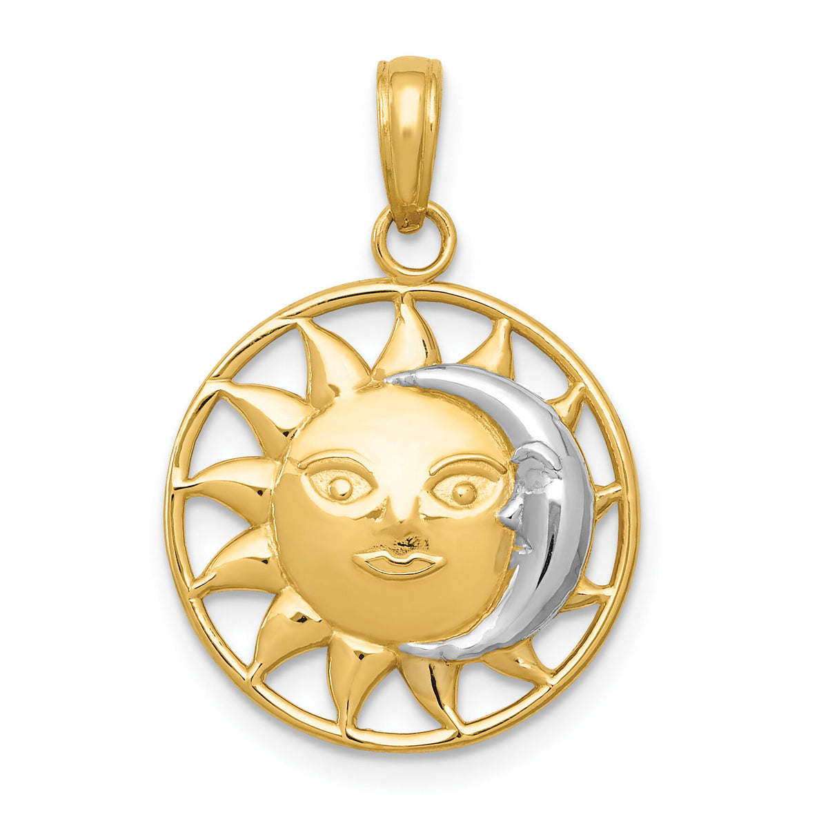 14k and Rhodium Sun and Moon Charm-M2204