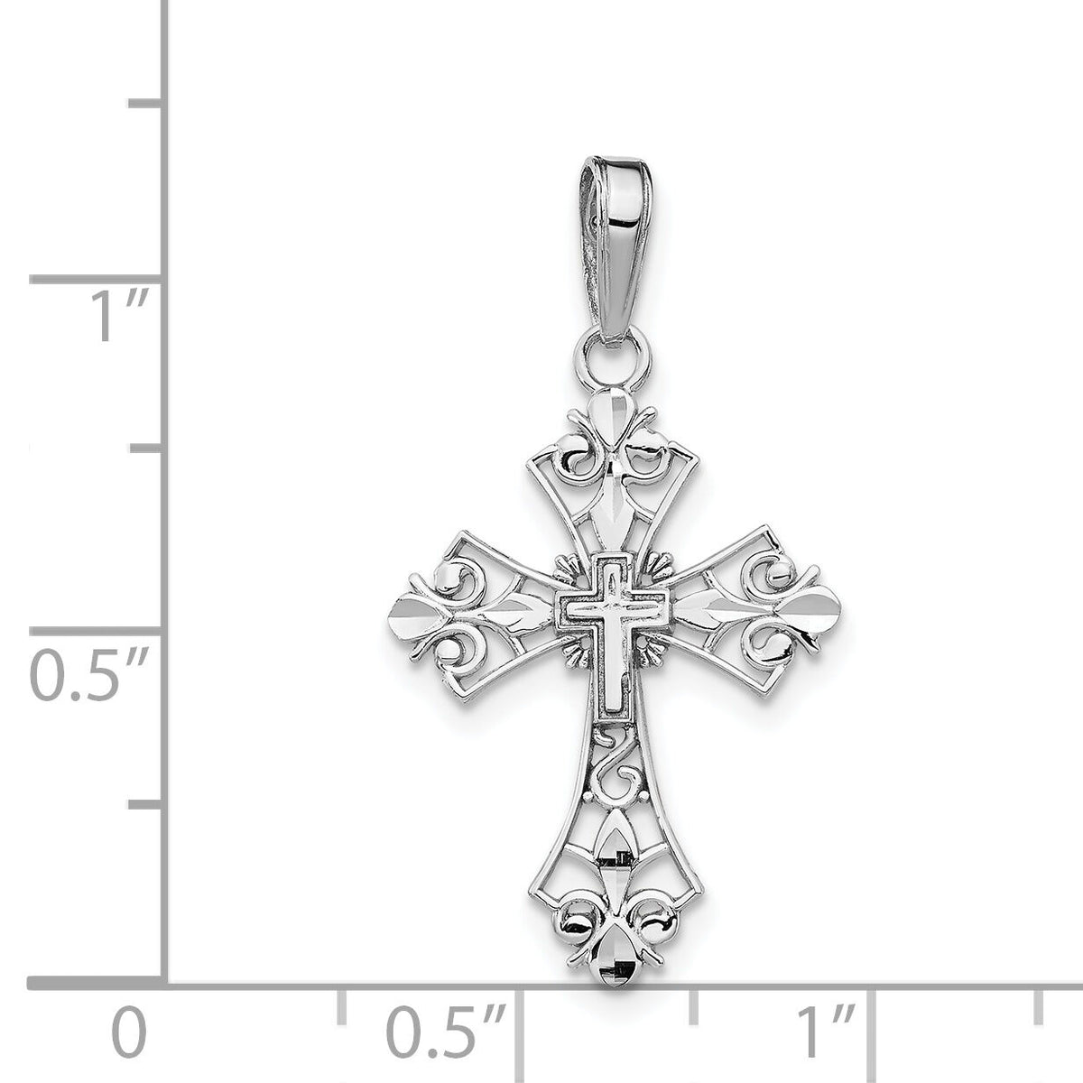 14k White Gold Filigree Cross Charm-M2244
