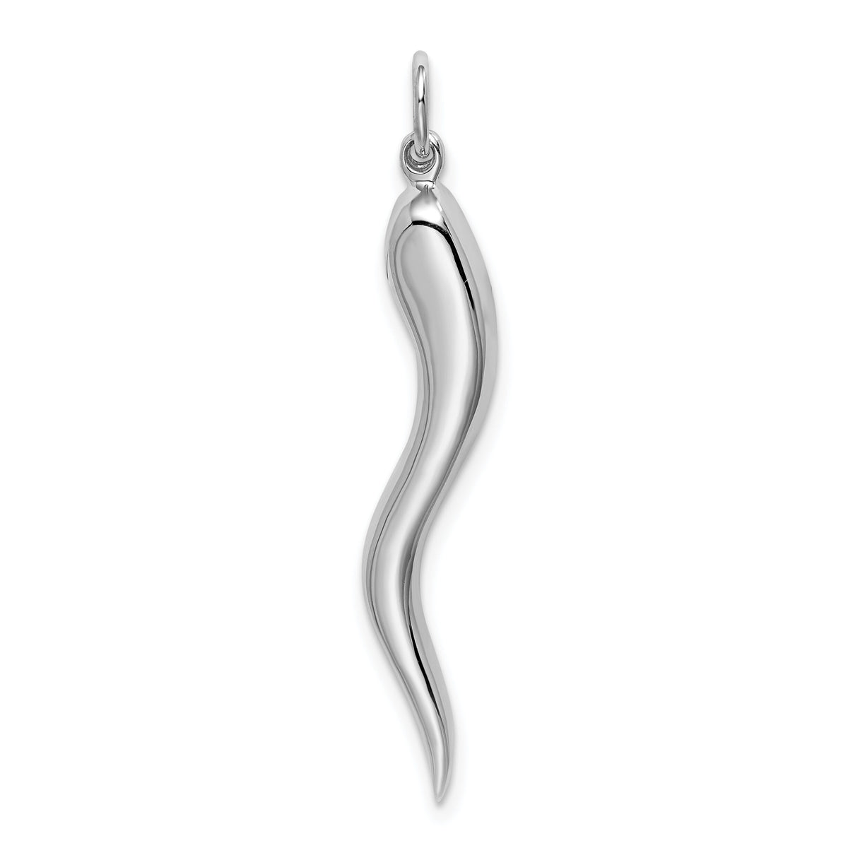 14k White Gold Solid Polished 3-D Large Italian Horn Charm-M2428