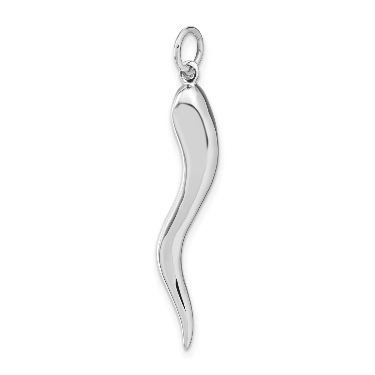 14k White Gold Solid Polished 3-D Large Italian Horn Charm-M2428