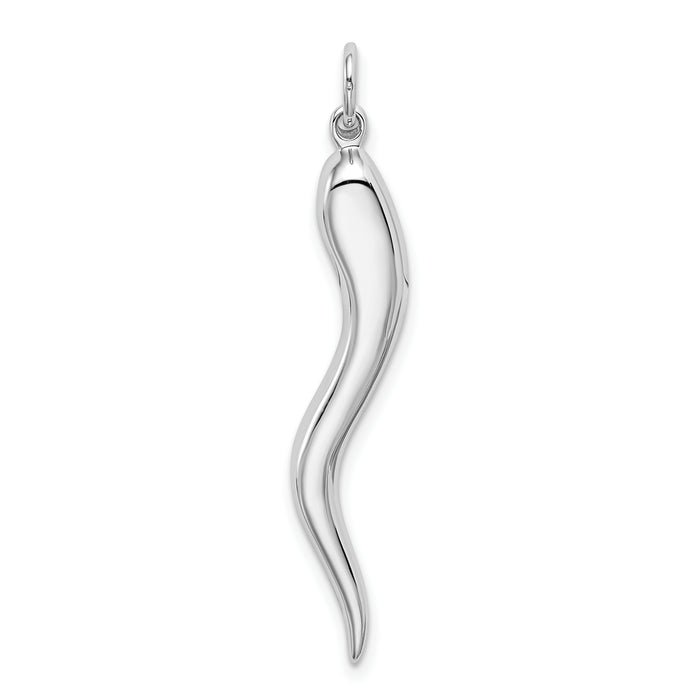 14k White Gold Solid Polished 3-D Large Italian Horn Charm-M2428