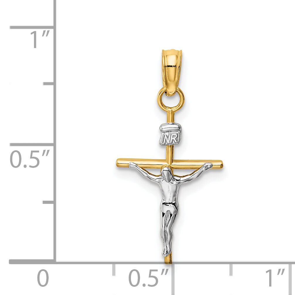 14k Two-tone INRI Crucifix Pendant-M2591