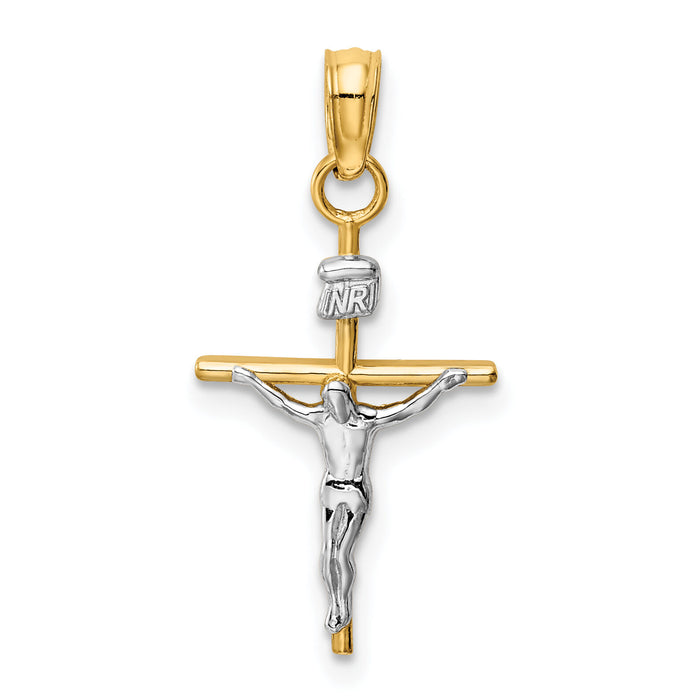 14k Two-tone INRI Crucifix Pendant-M2591