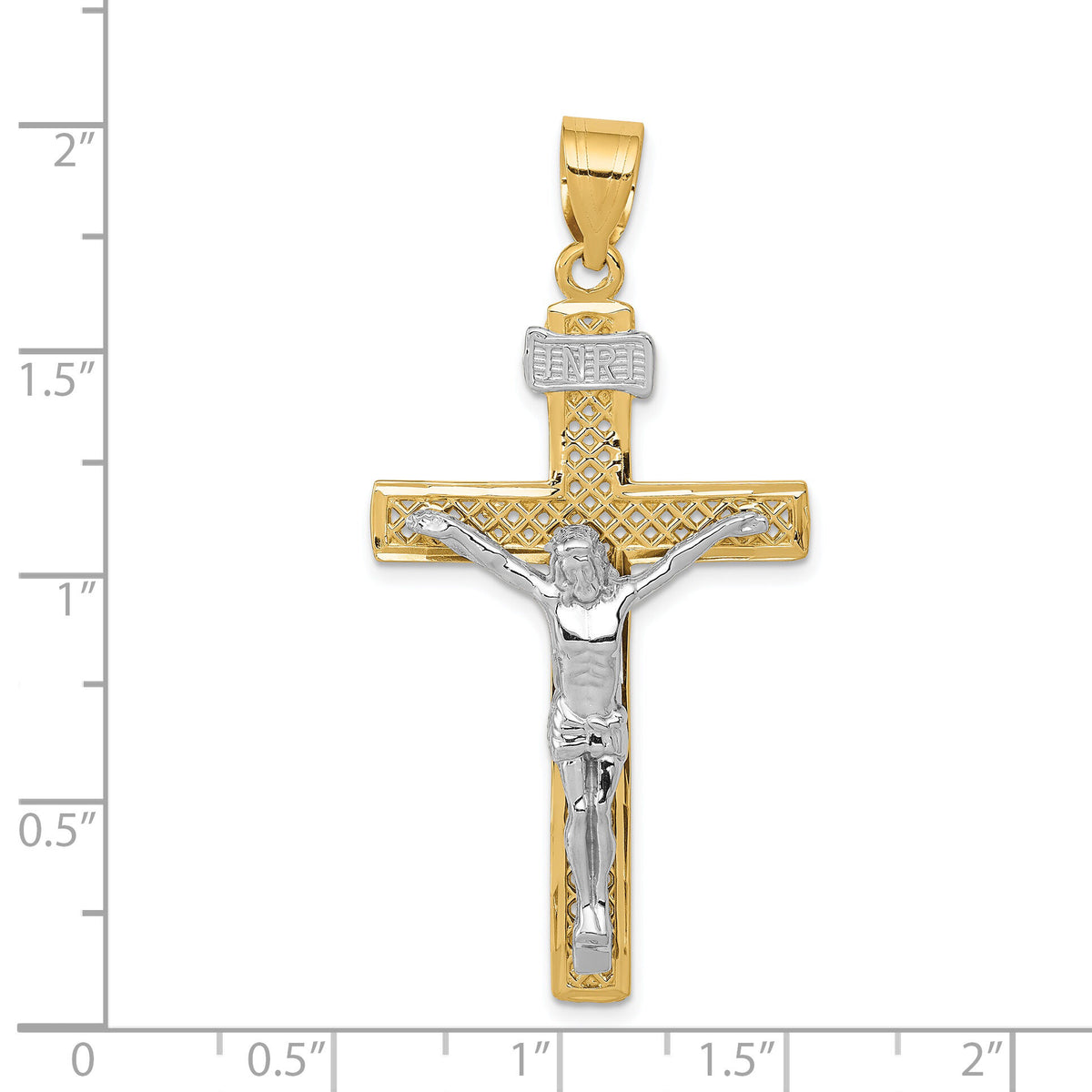 14k Two-tone INRI Crucifix Pendant-M2595