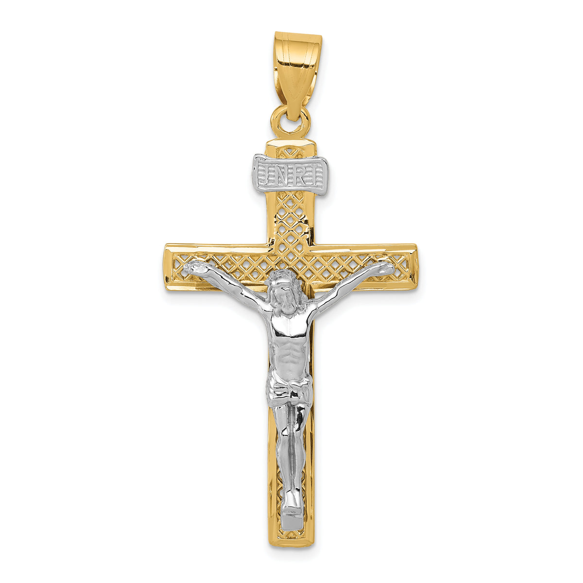 14k Two-tone INRI Crucifix Pendant-M2595