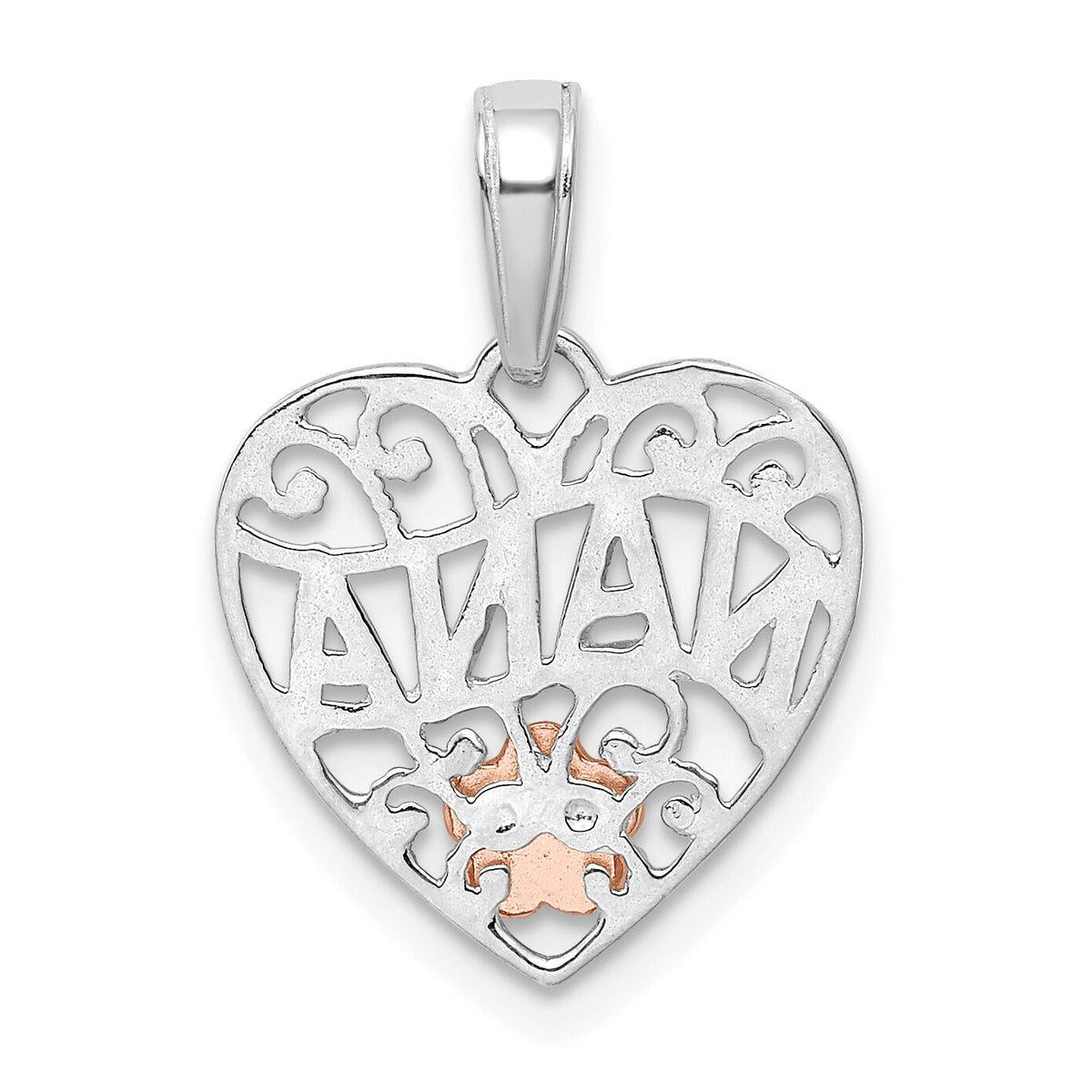 14k White Gold w/Rose Gold Flower NANA Heart Pendant-M2692W