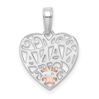 14k White Gold w/Rose Gold Flower NANA Heart Pendant-M2692W